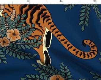 Maximalist Fabric - Tiger And Peacock Blue by sveta_aho - Chinoiserie Extra Large Scale Jungle Fabric by the Yard by Spoonflower