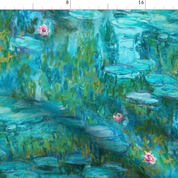 Waterlilies Fabric - Monet Waterlilies By Lizziebdesigns - Waterlilies Floral Nautical Water Blue Cotton Fabric By The Yard With Spoonflower