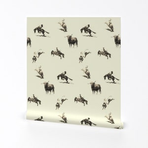 Rodeo Wallpaper - Ride'M Cowboy Toile1 By Redmares - Bucking Bronco Custom Printed Removable Self Adhesive Wallpaper Roll by Spoonflower