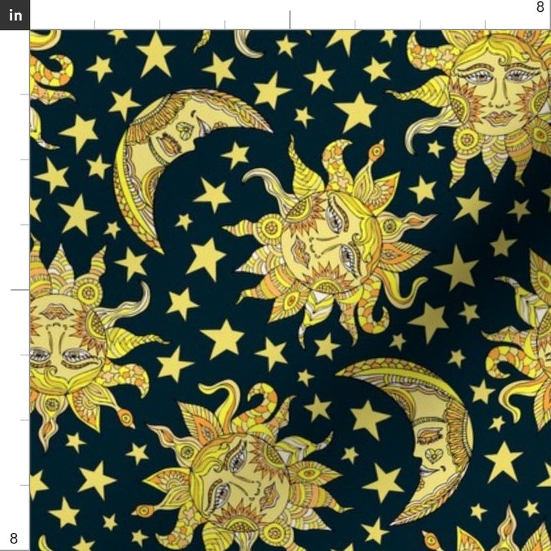 Sun and Moon Fabric Heavenly Skies by Mag-o Vintage Solar - Etsy