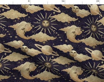 Vintage Fabric - Magical Mysterious Celestial  by smokeinthewoods - Star Night Sun Halloween Space Moon Fabric by the Yard by Spoonflower