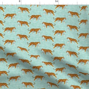 Walking Tigers Fabric - Walking Tiger On Dark Mint By Littlearrowdesign - Tiger Animal Jungle Cat Cotton Fabric By The Yard With Spoonflower