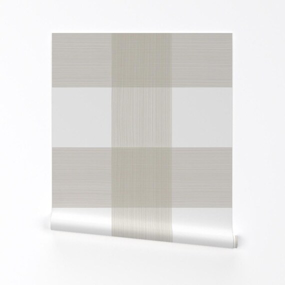 Buffalo Plaid Wallpaper - Putty 8" Buffalo Plaid By Danika Herrick - Custom Printed Removable Self Adhesive Wallpaper Roll by Spoonflower