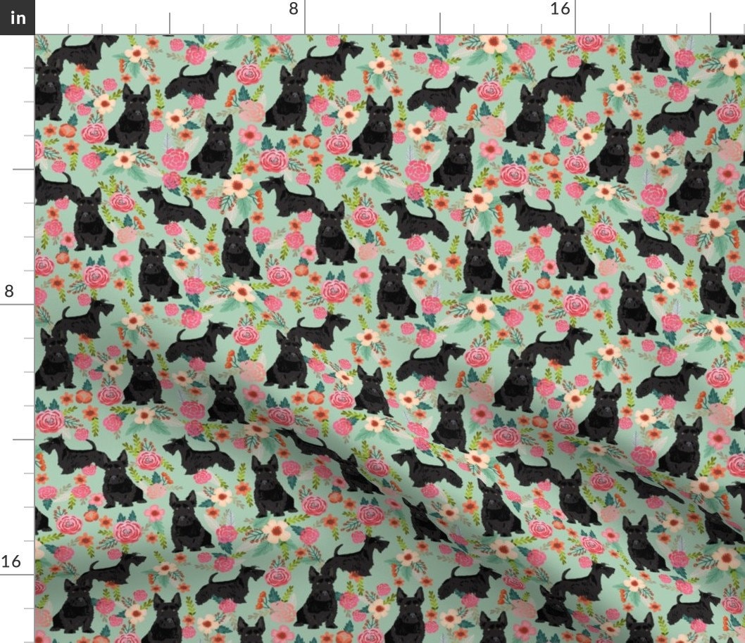 Black Scottie Dog Fabric Scottie Dog Florals Scottish Etsy