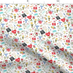 Nurse Medical Symbols Fabric -  Love To Care Medical White By Rebelmod - Essential Worker Doctor Cotton Fabric By The Yard With Spoonflower