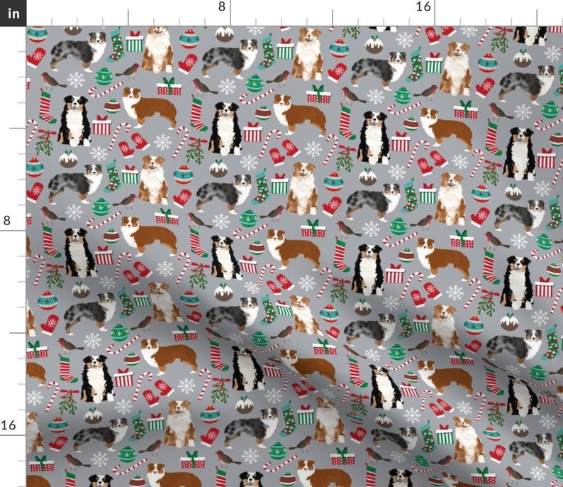 Christmas Aussie Fabric Australian Shepherd Christmas Fabric Etsy