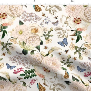 Butterflies Fabric -  Vintage Floral Bouquet by utart - Botanical Cottagecore English Country Flowers Fabric by the Yard by Spoonflower
