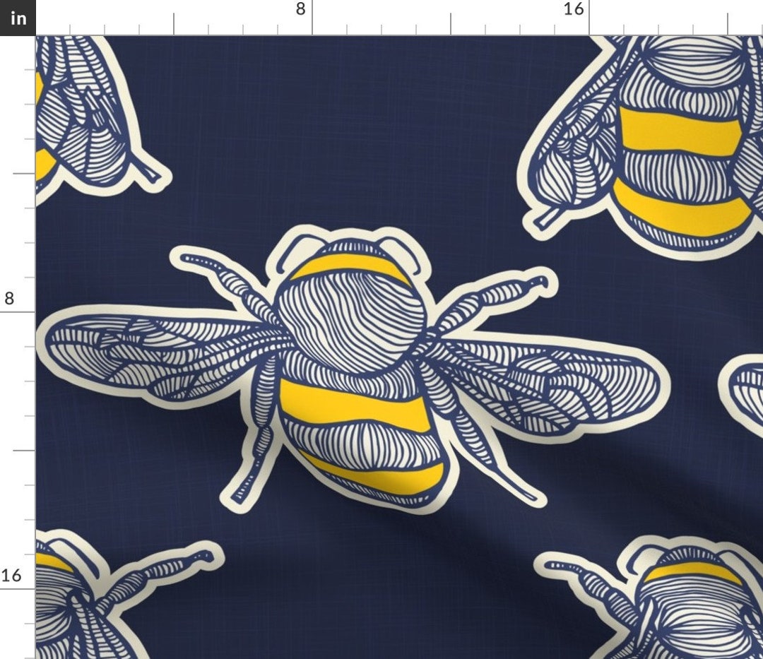 thumbnail image 2 of Bee Cotton Fabric – Mustard Yellow, Blue, Grey – Bumblebee Design By Vintage High St 2 of 2