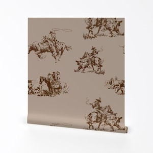 Western Cowboy Tapete zum Abziehen und Aufkleben - Rustikale Hütte in Sepia Neutral - Wanddekoration - Cowboy Toile by hansonhomesolutions
