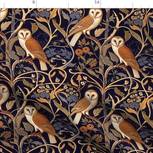 Renaissance Forest Apparel Fabric - Medieval Owls by nickleen - Medieval Owls Botanical Woodland Floral Clothing Fabric by Spoonflower