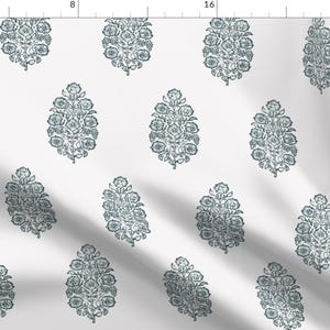 Mughal Flower Fabric - Block Print Mughal Flower In Sea Salt By Jenlats- Block Print Modern Decor Cotton Fabric By The Yard With Spoonflower