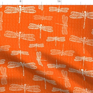Dragonfly Fabric - Dragonflies Orange By Teresamagnuson - Dragonfly Garden Orange Cotton Fabric By The Yard With Spoonflower