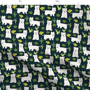 Westies + Cacti Fabric - Westie Cactus Fabric Cute West Highland Terrier By Petfriendly - Westies Cotton Fabric By The Yard With Spoonflower