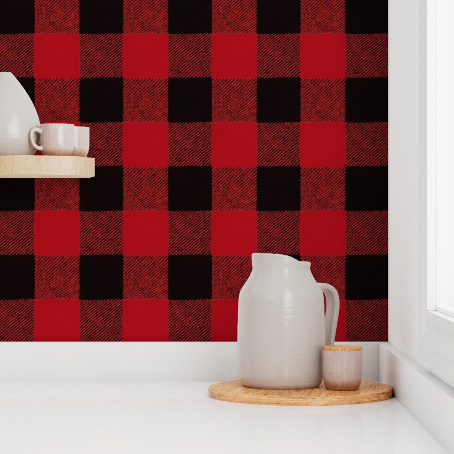 Buffalo Check Wallpaper Red Black Flannel by Etsy