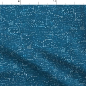 Puede incluir: Un fondo azul con ecuaciones matemáticas, fórmulas y formas geométricas blancas. El texto incluye "¡Me encanta las matemáticas!" y "geometría".