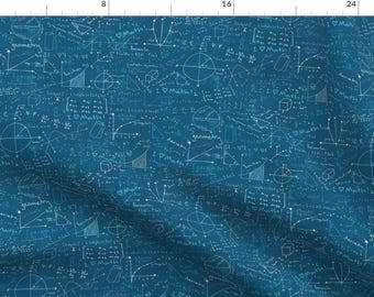 May include: A blue background with white mathematical equations, formulas, and geometric shapes. The text includes "I love Math!" and "geometry".