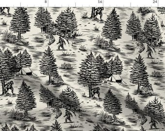 Sasquatch Fabric - Bigfoot Toile by somecallmebeth - Black Bigfoot Yeti Camping Toile Fabric by the Yard by Spoonflower