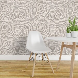 Neutral Coastal Peel and Stick Wallpaper - Mosaic Tiles Beige Waves Boho - Removable Wall Decor Art - Beige Wave Tiles by monique_langlands