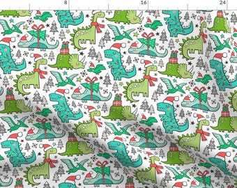 Christmas Dinosaurs Fabric - Christmas Holidays Dinosaurs Trees By Caja Design - Dinosaurs Cotton Fabric By The Yard With Spoonflower