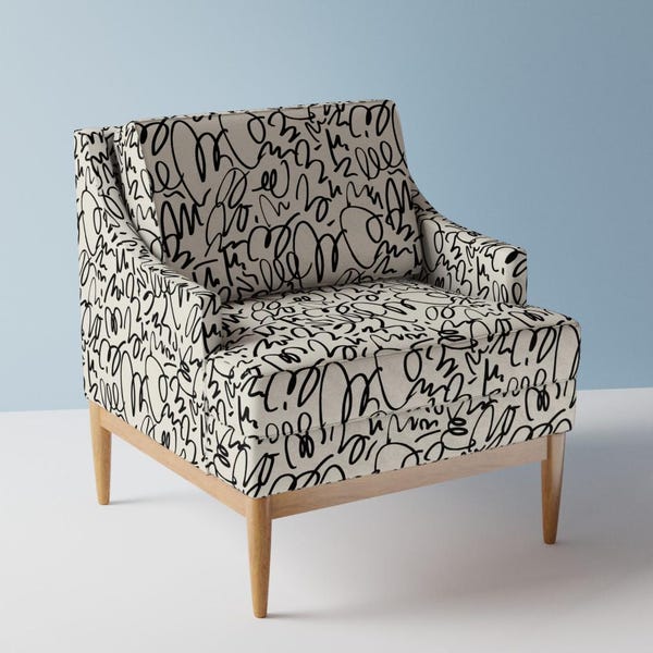 Scribbles Upholstery Fabric- Free Marker by malyskastudio -  Black White Modern Art Hand Drawn Doodles  Fabric By The Yard With Spoonflower