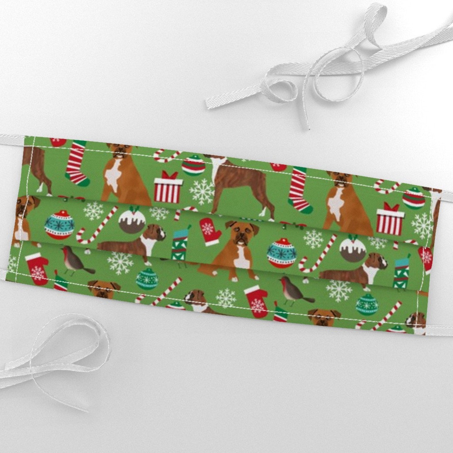 Christmas Dog Fabric Boxer Dog Christmas Xmas Green by Etsy