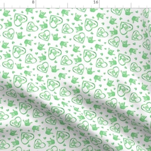 Asl Fabric - ASL I Love You Signs In Emerald By Joyfulrose Green White American Sign Language - Cotton Fabric By The Yard With Spoonflower