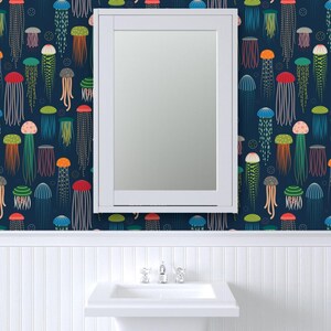 Jellyfish Peel and Stick Wallpaper - Nautical Underwater Sea Life Ocean Animals - Removable Wall Decor Art - Just Jellies by katerhees image 8
