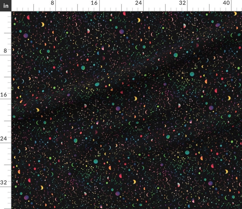 Constellations Fabric Rainbow Constellations and Moons Black - Etsy