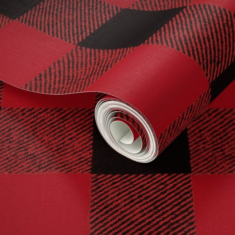 Buffalo Check Wallpaper Red Black Flannel by Etsy