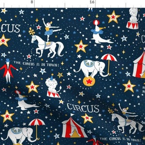 Retro Circus Fabric - Retro Circus Elephant Ring Master Blue Vintage By Hazelfishercreations - Cotton Fabric By The Yard With Spoonflower