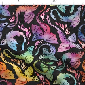 Whimsical Fabric - Dragon Fire Rainbow by adenaj -  Dragons Rainbow Watercolor Fairy Tale Large Scale Fabric by the Yard by Spoonflower