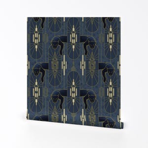 Art Deco Jungle Removable Peel and Stick Wallpaper - 1920s Panther Exotic Animal Cat - Wall Art Wall Decor - 1920s Panther by lucy_conway