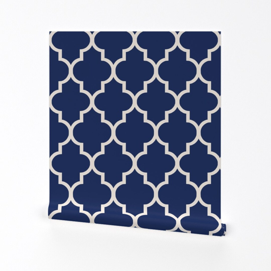 Navy Ogee Wallpaper Sapphire Ogee by Willowlanetextiles - Etsy