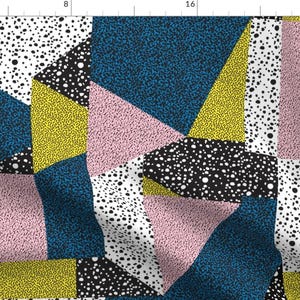 Postmodern Fabric - Postmodern Puzzle By Elliottdesignfactory- Abstract Geometric Pink Navy Green Cotton Fabric By The Yard With Spoonflower