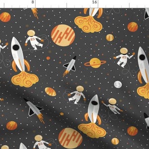 Rocketship Fabric - Orange And Grey Space Walk By Latheandquill - Rocketship Space Astronaut Star Cotton Fabric By The Yard With Spoonflower