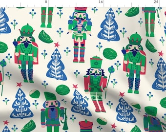 Scandi Fabric - Nordic Nutcracker Blue by design_dannick - Christmas Tree Holidays Folk Art Winter Forest Fabric by the Yard by Spoonflower