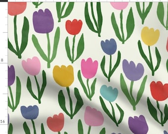 Tulips Fabric - Tulips From Amsterdam - Bright By Trinetollefsen - Tulips Purple Beige Green Cotton Fabric By The Yard With Spoonflower