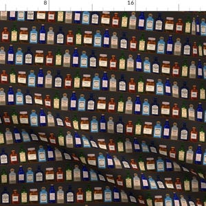 Apothecary Fabric - Apothecary By Sveta Aho - Vintage Antique Pharmacy Bottles Pills Medicine Cotton Fabric By The Yard With Spoonflower