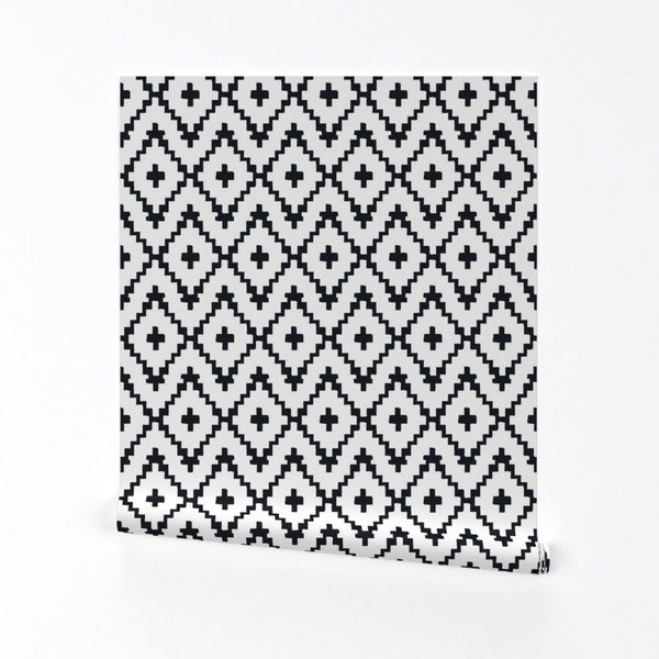 Southwest Wallpaper - Diamond Black By Fable Design - Southwest Black Custom Printed Removable Self Adhesive Wallpaper Roll by Spoonflower