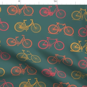 Bike Fabric - Retro Antique Bicycles Dark Teal Fixed Speed Beach Cruiser By Cloudycapevintage - Cotton Fabric By The Yard With Spoonflower