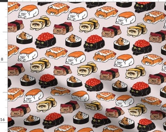 Cat Fabric - Sushi Cat By Huebucket - Kitty Cat Kawaii Food Animals Cotton Fabric By The Yard With Spoonflower