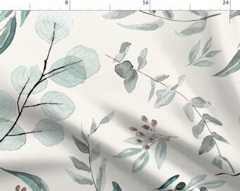 Eucalyptus Green Fabric - Eucalyptus Leaves On Bone Background By Erin Kendal - Eucalyptus Cotton Fabric By The Yard With Spoonflower
