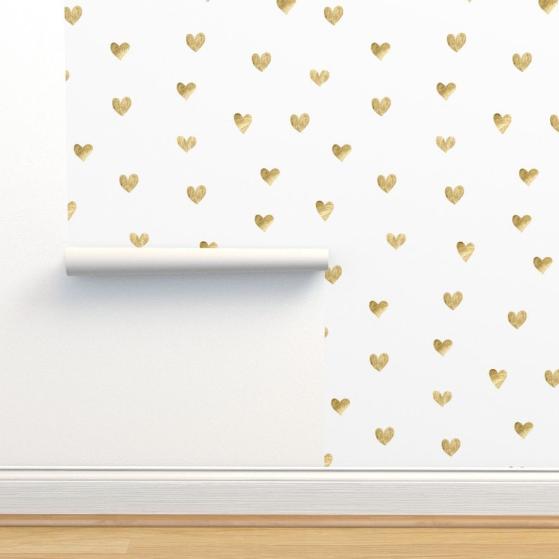 Gold Hearts Wallpaper Gold Heart White Pattern by Etsy