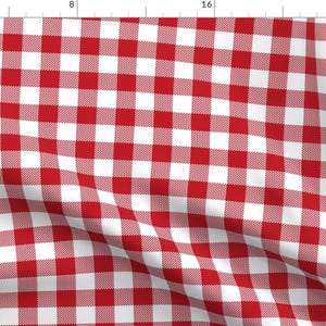 Plaid Fabric - Red And White Christmas Plaid Check Gingham Checks By Charlottewinter - Red Plaid Cotton Fabric By The Yard With Spoonflower