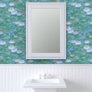 Impressionist Wallpaper Misty Victorian Lotus by yogiyarntailandme Lily Pad Removable Peel and Stick Wallpaper by Spoonflower image 9