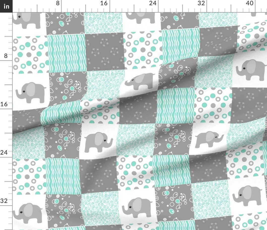 Elephant Quilt Fabric Teal Elephant Quilt by Bodabe Mint Etsy