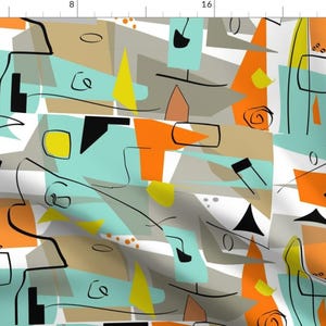 Orange Fabric - Atomic Age Abstract by hot4tees_bgyahoo_com -  Retro Geometric Orange Yellow 1950s  Fabric by the Yard by Spoonflower