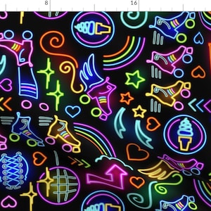 80 S Neon Lights Retro Fabric - Neon Sign - Roller Skate Groovy  By Miyatake Designs - 80 S Cotton Fabric By The Yard With Spoonflower