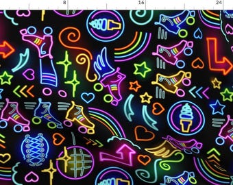 80 S Neon Lights Retro Fabric - Neon Sign - Roller Skate Groovy  By Miyatake Designs - 80 S Cotton Fabric By The Yard With Spoonflower