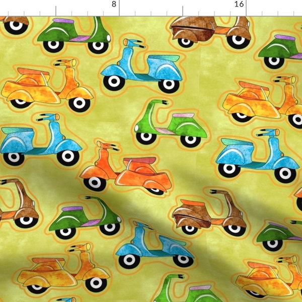 Colorful Scooters Fabric - I'm Mad About Mod Scooters And Sidecars By Vo Aka Virginiao - Cotton Fabric By The Yard With Spoonflower